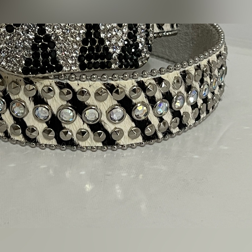 Nocona | Zebra Stripe Horse Hair and Rhinestone Belt - Picture 3 of 11